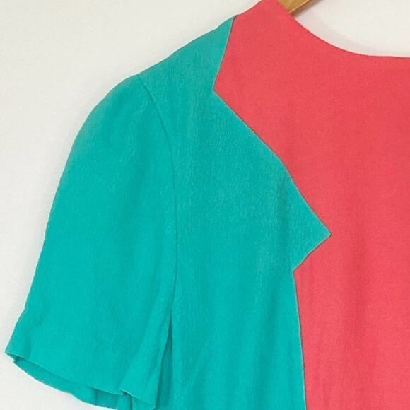 Prabal Gurung for Target Coral & Blue Colorblock Short Sleeve Mini Dress - Picture 4 of 14